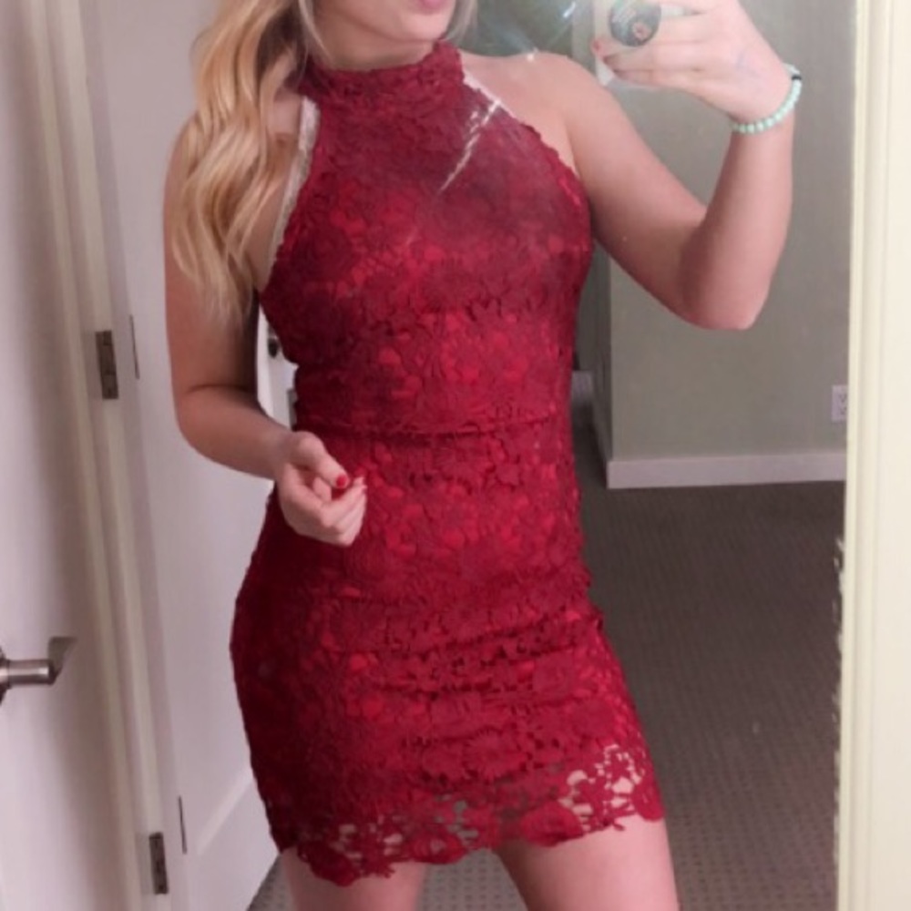 Maroon/Red Lace Dress Mini Formal Homecoming